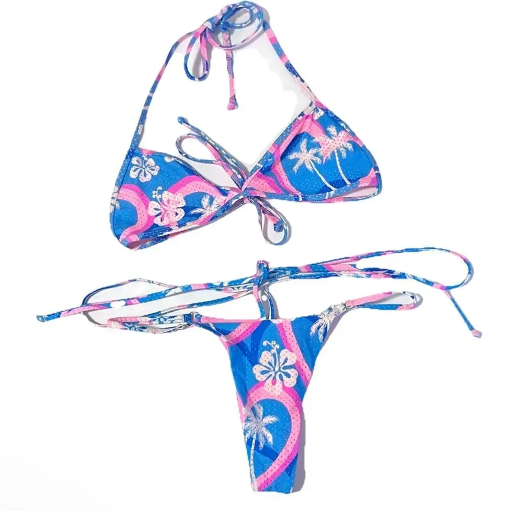 Frankie's Bikinis Boardwalk Layla  Mesh Tropic Love Bikini Swimsuit Sz S